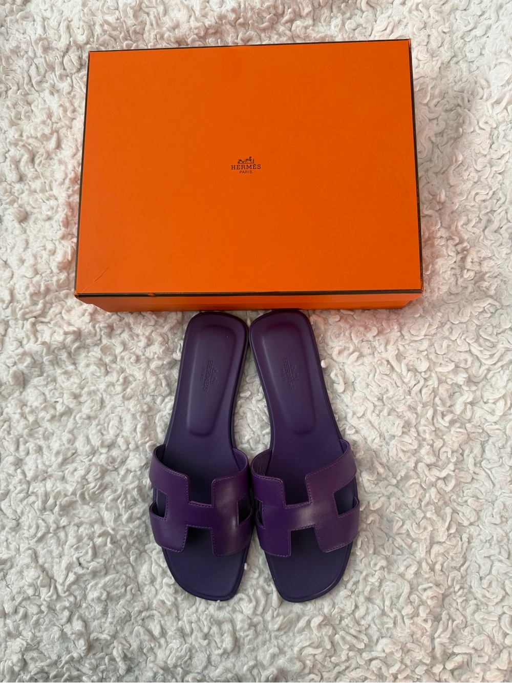 Hermes Purple Oran Leather Slide Sandals